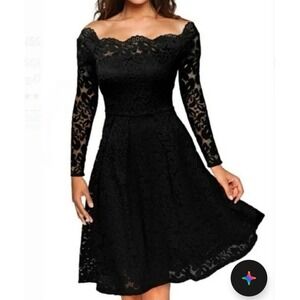 New MIUSOL Small Lace Dress 3/4 Sleeve Knee Length Off Shoulder  Silicone Grip